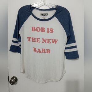 Netflix Stranger Things Retro Varsity Style 3/4 Sleeve T Shirt Bob is the new